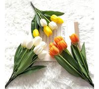 Xzyden 3 Pack Artificial Tulips Silk Flowers (9 Stems) - Realistic White/Yellow/Orange Fake Flowers for Wedding Decor, Photography Studio, Home Decoration
