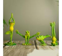Xzyden 4Pcs Yoga Frog Statue Decor for Indoor Outdoor Gardens Homes,Weather Resistant,Perfect as Desktop Centerpiece, Pot Accessory, Wall Hanging, Animal Theme Gift,Green,6x6.5x17cm