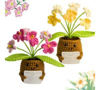Xzyden Crochet Flowers,2 Pcs Crochet Plants with Emotional Card, Knitted Flowers for Emotional Support Gift, Positive Crochet Motivational Gifts for Colleagues& Friend