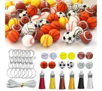 Xzyden Silicone Beads, 60pcs 15mm, Bulk with 6 Keychain & Tassels, 5M Lanyard Making Jewelry DIY Crafts