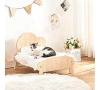 XZZHSM Cat bed,Cute Solid Pine Wood Frame Lifted Pet Bed, Curved All-season Couch Dog Kennel Elevated, Waterproof Small/Medium Size Pet Gear Cot Furniture (Color : 3-with Bedding, Size : S-54 * 46