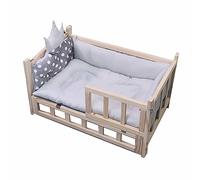 XZZHSM Cat bed,Luxury Wooden Dogs Bed with Grey Soft Mat and Fence, Winter Pet Cot for Large Medium Small Dogs, Elevated Orthopedic Detachable Kennel (Size : 60x38cm)