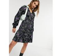 Y.A.S Womens Mini Smock Dress With Puff Sleeve In Dark Floral - Size Small