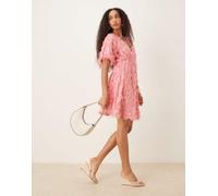 Y.A.S Womens textured v neck mini dress in bubblegum pink - Size 8 UK