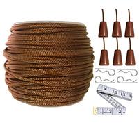 Y-Axis Roll of 60 Yards 2.0mm Light Brown (Bronze) Braided Nylon Lift Shade Cord with 6 Pack Brown Wood Cord Knobs + Soft Tape