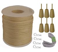 Y-Axis Roll of 60 Yards 2.0mm Light Gold Braided Nylon Lift Shade Cord with 6 Pack White Wood Cord Knobs + Soft Tape