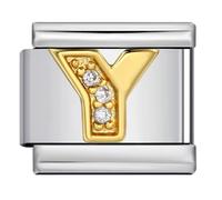 Y Crystal 18k Letter Initial Name Tag Alphabet Personalised Birthday Silver Italian 9mm Link Stainless Steel Bracelet Charm Compatible With Nomination