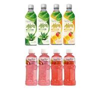 Y-Go Mixed Aloe Vera & Nata de Coco Drinks 8-Pack | 2 Bottles Each - Aloe Vera Original & Mango, Nata de Coco Strawberry & Lychee | Refreshing Tropical Ready-to-Drink Beverages