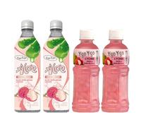 Y-Go Y-Go Mixed Aloe Vera & Nata de Coco Drinks 4-Pack | 2 Bottles Each - Aloe Vera Lychee & Nata de Coco Lychee | Refreshing Tropical Ready-to-Drink Beverages