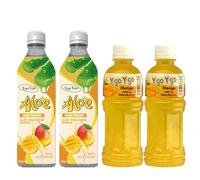 Y-Go Y-Go Mixed Aloe Vera & Nata de Coco Drinks 4-Pack | 2 Bottles Each - Aloe Vera Mango & Nata de Coco Mango | Refreshing Tropical Ready-to-Drink Beverages