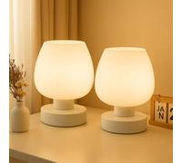 Y.H BLISSHAVEN Modern Touch Table Lamp - White Globe Opal Glass Lamp Shade, 3-Level Dimmable Warm LED Bulb, Compact Desk or Bedside Lamp, Metal Base, Indoor Home Decor (Pack of 2)