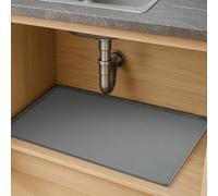 Y.H BLISSHAVEN Silicone Under Sink Mat, 34x22 Inch Waterproof Cabinet Protector Liner for Kitchen & Bathroom, Heavy Duty Drip Tray with 1" Raised Edge, Leak Proof Under Sink Mat, Grey