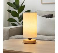 Y.H BLISSHAVEN Small Table Lamp with Fabric Shade & Wooden Base - 400 Lumen Warm White Bedside Lamp, Minimalist Desk Lamp with On/Off Switch for Bedroom, Living Room, Study (Bulb Included)