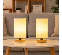 Y.H BLISSHAVEN Small Table Lamp with Fabric Shade & Wooden Base Set of 2-400 Lumen Warm White Bedside Lamp, Minimalist Desk Lamp with On/Off Switch for Bedroom, Living Room, Study (Bulb Included)