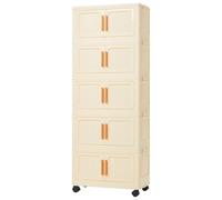 Y.H BLISSHAVEN Storage Boxes with Lid, 3/4/5-Tier Plastic Stackable Storage Cabinet, Folding Collapsible Bins with Wheels, Storage Organizer for Bedroom Living Room Office (5-Tiers)