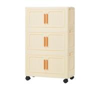 Y.H BLISSHAVEN Storage Boxes with Lid, 3/4/5-Tier Plastic Stackable Storage Cabinet, Folding Collapsible Bins with Wheels, Storage Organizer for Bedroom Living Room Office (3-Tiers)