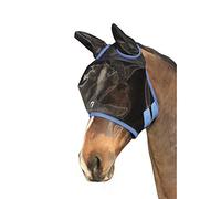 Hy Equestrian Mesh Half Mask with Ears - Black/Blue - Small Pony