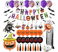 Y-home Halloween Decorations - Halloween Balloons Decoration Set, Hallowe'en Party Decoration Pack with Spider Web and Aluminum Foil Balloons, Indoor Halloweens Decor Kit for Home,Office,School