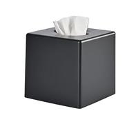 Y-in Hand Tissue Box Cover, Square Facial Tissue Holder Storage for Bathroom Vanity, Countertops, Dressers, Night Stand, Parlors and Offices - Black