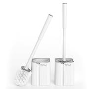 Y-in Hand Toilet Brush and Holder Set, 2 Pack Toilet Scrubber, Compact Size for Storage and Organization, Bathroom Accessorie, Easy to Assemble, Classic PP Bristle, Wall Mountable. - White