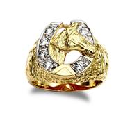 Jewelco London Men's Gold-Plated Silver CZ Carved Lucky Horse Shoe Head Cluster Ring in Gold | Size: Y Jewelco London Gold Y