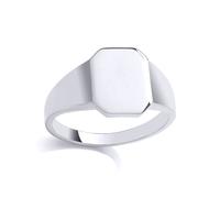 (Y) Jewelco London Mens Rhodium Plated Sterling Silver Rectangle Octagon Signet Ring - GVR981
