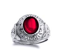 (Y) Jewelco London Mens Rhodium Plated Sterling Silver Red Oval Cubic Zirconia Cabochon College Signet Ring