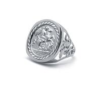 (Y) Jewelco London Men's Solid 925 Silver Dragon Slayer St George & Dragon Medallion Ring (Full Sov Size) - ARN114-F-SG