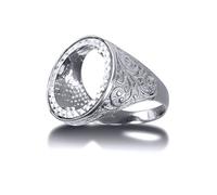 (Y) Jewelco London Men's Solid 925 Silver Floral Engraved Full Sovereign Mount Ring - ARN116-F