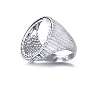 Jewelco London Women's Silver Ribbed Barked Full Sovereign Mount Ring - ARN115-F in White | Size: Y Jewelco London White Y