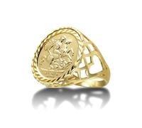 (Y) Jewelco London Men's Solid 9ct Gold Love Hearts St George & Dragon Medallion Ring (Half Sov Size) - JRN171-H-SG
