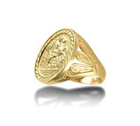 (Y) Jewelco London Men's Solid 9ct Gold Welsh Feather St George & Dragon Medallion Ring (Full Sov Size) - JRN174-F-SG