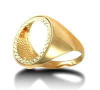 (Y) Jewelco London Men's Solid 9ct Yellow Gold Domed Polished Half Sovereign Mount Ring - JRN172-H