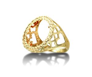 (Y) Jewelco London Men's Solid 9ct Yellow Gold Love Hearts Half Sovereign Mount Ring - JRN171-H
