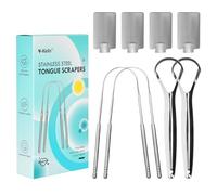 Y-Kelin 4 Pcs Stainless Steels Tongue Scrapers with Hooks, Metal Tongue Scrapers for Adults, for Oral Care, Fresh Breath and Clean Tongue（U-Shaped and Open Type）