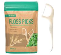 Y-Kelin Twin-Line Dental Floss Stick -100 Pcs Eco-Friendly Wheat Straw Floss Picks, Dental Floss, Teeth Cleaning,Sustainable & Reusable, Vegan & Cruelty-Free