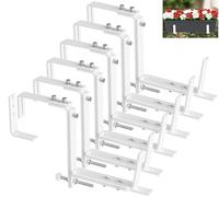 Y&M 6 Pack Deck Railing Adjustable Planter Box Brackets (6 to 12.5 in), Universal Window Box Brackets, Heavy Duty Iron Flower Box Wall Mounting Hooks for Balcony, Fences, Patio, and Garden - White