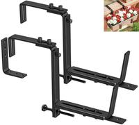 Y&M Adjustable Planter Box Bracket, 2 Pack Brackets for Window Boxes Planters, Planter Shelving with Adjustable Size for Fence Pergola Patio Garden Balcony