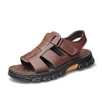 Y-M-H Breathable Summer Leather Sandals for Men, Summer Leather Slippers, Outdoor Beach Shoes (Brown,15)