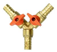 Y Shape 3 Way Hose Connector with Stainless Steel Hose Clips, Ball Valve Fitting 3 Way Shut Off Union Intersection, Split Brass 3/8"/10mm Hose Barb Water Oil & Gas to Garden Watering Construction