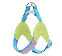 Y-shaped anti-pull dog harness designed specifically for Nova Scotia Duck Tolling Retriever. It features an adjustable, softly padded chest vest with reflective strips, breathable design green XXS