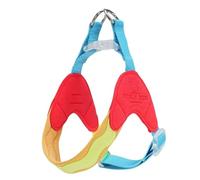 Y-shaped anti-pull dog harness designed specifically for Pomeranian. It features an adjustable, softly padded chest vest with reflective strips, breathable design red S