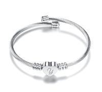 Y Silver Love Heart Initial Letter Alphabet Name Cuff Bracelet Open Bangle Adjustable Jewellery Gift For Daughter Sisters Friends Mum Birthday Compatible With Pandora Clip Charm