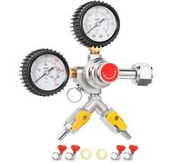 Y Type Co2 Regulator for Kegerator, CGA-320 Co2 Regulator Co2 Tank Regulator with Relief Value, Dual Gauge Draft Beer Regulator with 4 Hose Clamps Kegerator Accessories Kegerator Parts for Homebrew