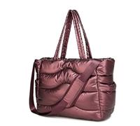 Y.U.M.C. Quilted Puffer Tote Bag for Women- Stylish Multi-Way Carrying Shoulder Bag with Laptop Compartment, Maroon, One Size
