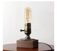 Y.W.Licht E27 Base Table Lamp with Plug Dimmable 1,8 Meter Cable with Switch E27 Lamp Holder Wooden Base for Home Lighting Decor Max.60W Vintage Industrial Bedside Lamp (No Bulb)
