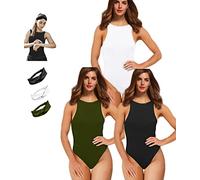 Y WJing Yi Jia 3PCS Womens Sleeveless Crew Neck Bodysuit With Thong Halter Tank Tops Shaping Bodysuits Sexy Shapewear Leotard Jumpsuits Top