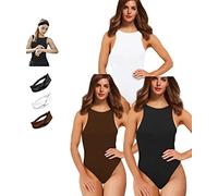 Y WJing Yi Jia 3PCS Womens Sleeveless Crew Neck Bodysuit With Thong Halter Tank Tops Shaping Bodysuits Sexy Shapewear Leotard Jumpsuits Top