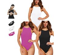Y WJing Yi Jia 3PCS Womens Sleeveless Crew Neck Bodysuit With Thong Halter Tank Tops Shaping Bodysuits Sexy Shapewear Leotard Jumpsuits Top