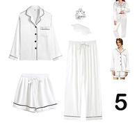 Y WJing Yi Jia 5Pcs Womens Silk Satin Pyjama Sets Long Pj Sets Button Down Pjs Set Pyjamas Sleepwear White